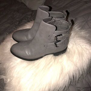 Gray faux leather boots